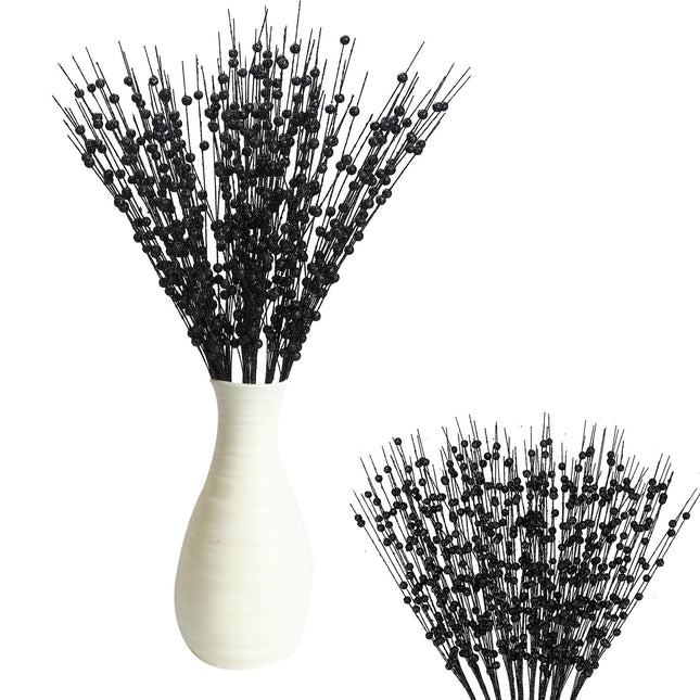 10 Pack Christmas Artificial Glitter Berry Stem, 17 Inches Black Glitter Christmas Decorations, for DIY Christmas Tree Xmas Wreath Vase Filler Home Party Decor