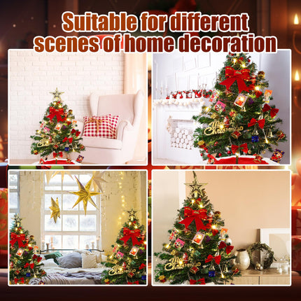 Aoriher 24" Mini Christmas Tree Set with Lights Tabletop Boxes Hanging Ornaments 15" Miniature Red Plush Tree Skirt Plush Christmas Tree Mat for DIY Christmas Decorations Home Bedroom