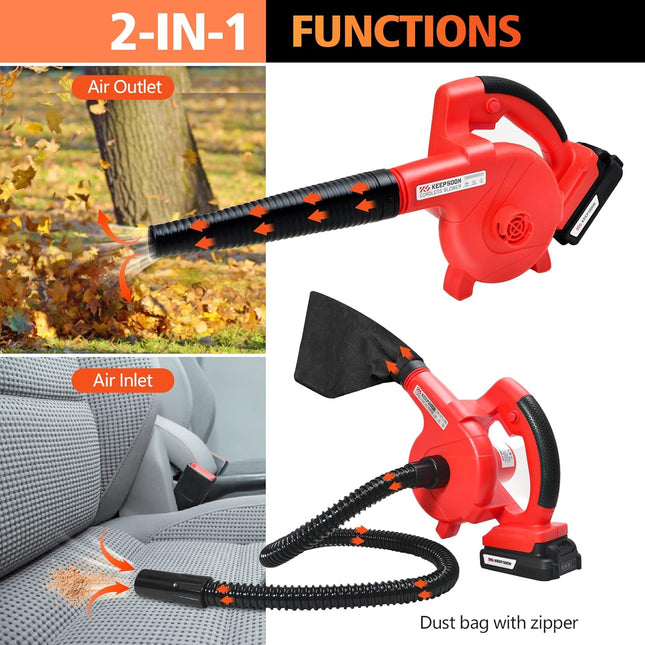 Cordless Leaf Blower, KEEP SOON 2-in-1 Leaf Blower & Vacuum, with 18V Lithium Battery and Charger, Electric Leaf Blower, Battery Blowers for Lawn Care, Dust, Snow Debris, Yard