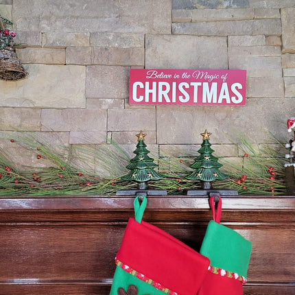 Lulu Decor, Cast Iron Decorative Christmas Tree Stocking Holder, Solid, Beautiful, Set of 2, Perfect for, Stocking Hanger (2 Trees with Stars).