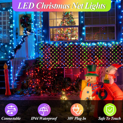 LitHome 300 LED Outdoor Christmas Net Lights,14.8ft x 5ft Connectable Mesh Fairy String Lights with 8 Modes,Waterproof Plug in Mesh Lights for Bushes, Garden, Backyard, Holiday, Christmas(Multicolor)