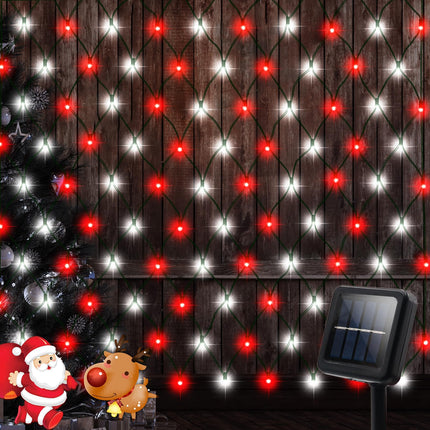 Red White Solar Powered LED Net Lights 5Ft x 5Ft,100 LEDs Christmas Bush Net Lights Solar Christmas Candy Cane Red White Net Lights,8 Modes Christmas Net Lights Solar for Christmas Outdoor Decoration