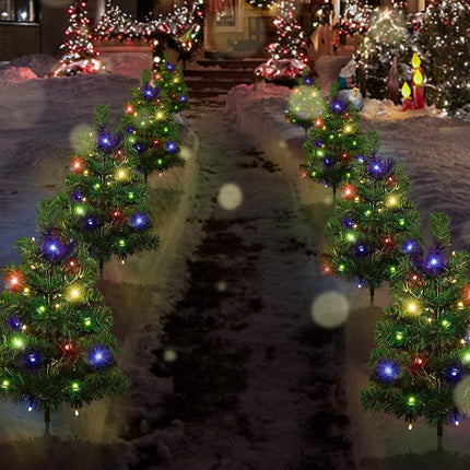 4 Packs Solar Christmas Tree Garden Pathway Lights, d Xmas Tree Solar Yard Landscape Stake Lights, Outdoor Waterproof Christmas Pathway Lights for Christmas Decoration Garden Patio Yard Patio