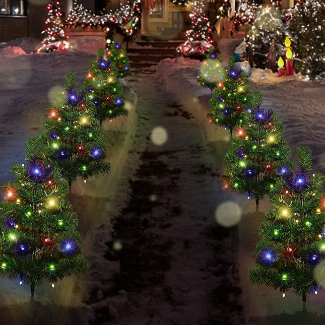 4 Packs Solar Christmas Tree Garden Pathway Lights, d Xmas Tree Solar Yard Landscape Stake Lights, Outdoor Waterproof Christmas Pathway Lights for Christmas Decoration Garden Patio Yard Patio