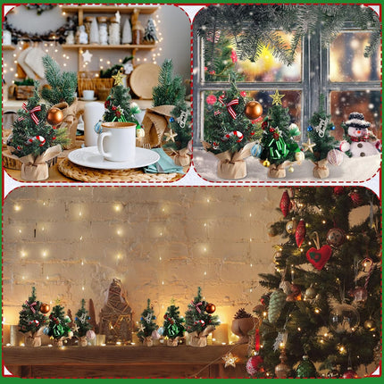 Libima 10 Pieces Tabletop Mini Christmas Tree 15.7 Inch 11.8 Inch 7.9 Inch Artificial Green Xmas Pine Tree Christmas Decorations for Home Miniature Trees with Linen Base for Dining Kitchen Desk Home
