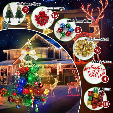 Solar Small Christmas Tree Outdoor Decorations Waterproof 2PC Solar Christmas Yard Decorations 40 Bright LED Lights Constant & Flashing DIY Christmas Decorative Light for Outside Pathway Lawn Patio