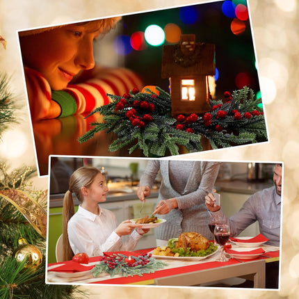 Giegxin 4 Pcs Christmas Candle Rings Wreaths Artificial Norfolk Pine Rings Wreaths Red Berry Pillar Garland Candle Ring Holder for Christmas Table Centerpieces Holiday Festival Decor
