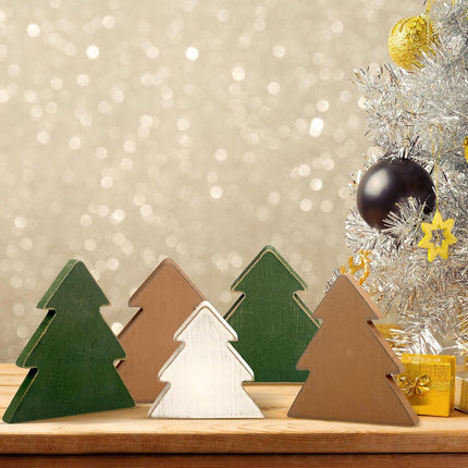 5 Pcs Christmas Table Decorations Christmas Tree Wooden Farmhouse Table Centerpiece Rustic Xmas Tree Wooden standing Table Decors Farmhouse Holiday Wood Christmas Tree Signs for Tiered Tray