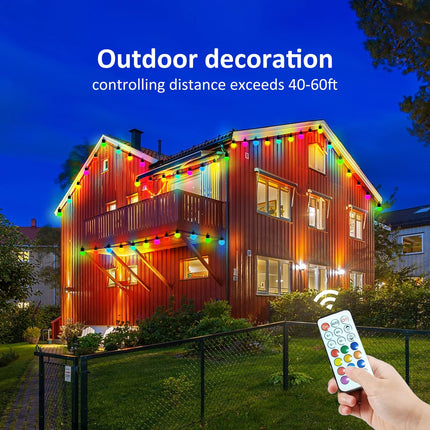 Outdoor Patio Lights RGB String Lights: Waterproof with Remote Control LED Outdoor String Lights - 33FT Christmas Halloween String Lights - Outdoor Color Changing Lights with 15 Shatterproof Bulbs
