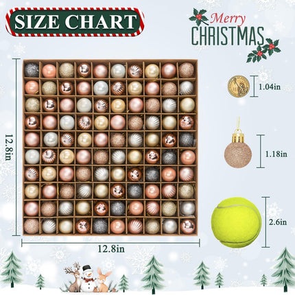 100 Pcs Mini Christmas Ball Ornaments Set, 1.18'' Rose Gold Silver and Champagne Small Shatterproof Xmas Tree Ornament Hanging Ball Bulk Decorations for Holiday Party, Wreath, Garland, Winter Décor