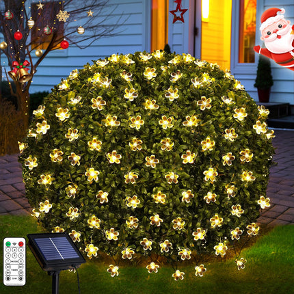 JMEXSUSS Solar Net Lights with Flower Outdoor Waterproof, 5 x 5ft Solar Net Bush Lights Outdoor Mesh Lights, 8 Modes Net Christmas Lights for Bushes, Warm White