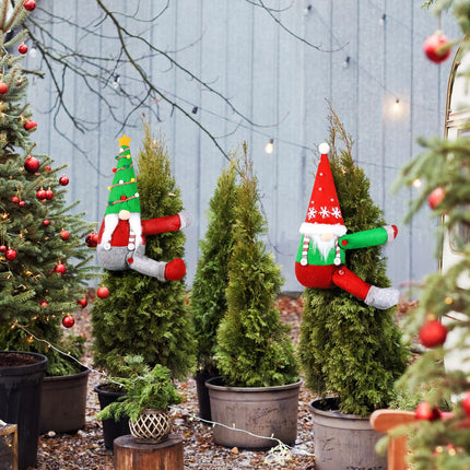 Capoda 2 Pieces Christmas Tree Topper 14 Inch Mr and Mrs Gnomes Tree Topper Plush Doll Treetop Decorations Christmas Curtain Buckle Xmas Curtain Fastener for Holiday Christmas Tree Decor