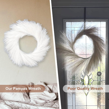 27in White Pampas Grass Wreath for Boho Wall Decor,Fall Wreaths for Front Door Outside,Full and Non-Shedding Silk Faux Pampas Wreath.