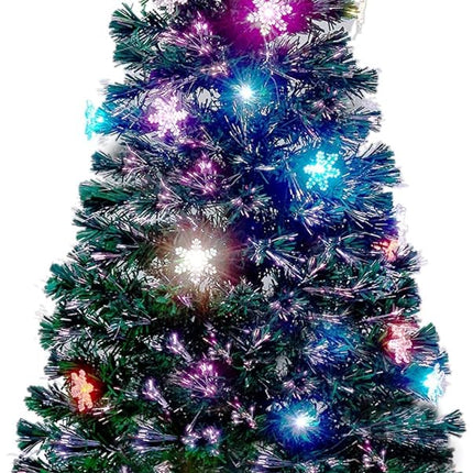Juegoal 6 ft Pre-Lit Optical Fiber Christmas Artificial Tree, RGB Color Changing LED Lights, Snowflakes & Top Star, Fake Xmas Tree with Metal Legs
