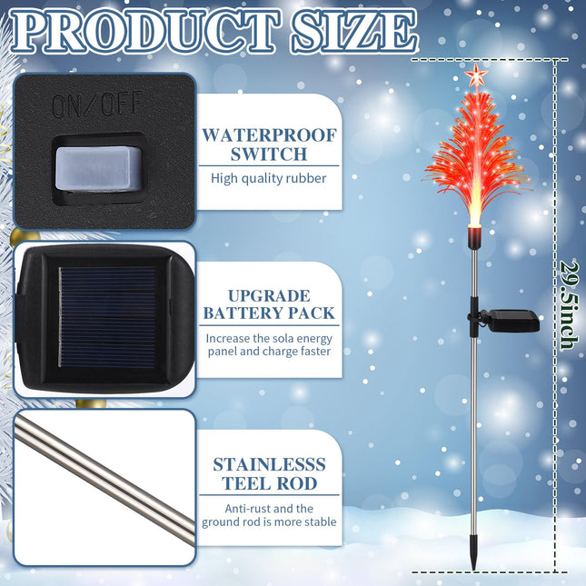 2 Pcs Solar Christmas Tree Garden Stake Lights Outdoor Christmas Tree Lighted Yard Decorations Multicolor LED Solar Stakes for Pathway Lawn Patio Xmas Ornament(Bright Style)