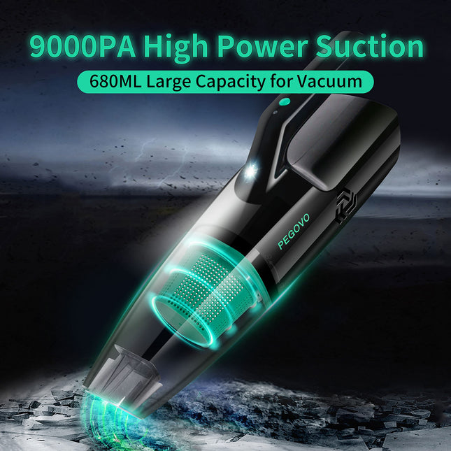 Car Vacuum Cordless Rechargeable, 9000Pa High Power Hand Vacuum Cordless Rechargeable,Small Mini Wireless Handheld Car Vacuum Cleaner, Handy Cordless Vacuum Cleaner With 2 Washable Filtersled Light