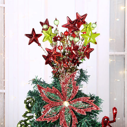 17”Red Green White Christmas Tree Decorations Beads Sequin Electroplating Five-Pointed Star Pick,Christmas Tree Topper Star Home Vase Ornaments Office Party Decorations s