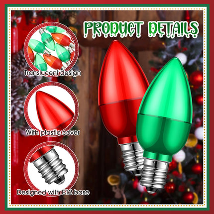 25 Pack LED Christmas C7 Light Bulbs 1W Night Light Bulb Mini Bulb Candelabra E12 Base Decor Bulb Indoor Outdoor Replacement Light Bulb Christmas Holiday Candle Light Bulb (Red,Green)