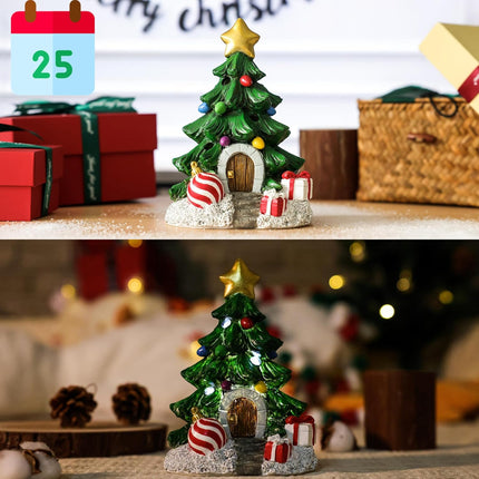 Christmas Houses Decor-Christmas Tree Village House Light Up Christmas Indoor Table Decorations Winter Decor Xmas Village Accessories Statue Ornament
