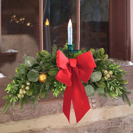 HEBE Christmas Swags 25" Artificial Christmas Decorative Swag Xmas Mailbox Swag Christmas Wreath with Red Berries Pine Cone Farmhouse Christmas Hanging Decorations for Indoor Outdoor Use