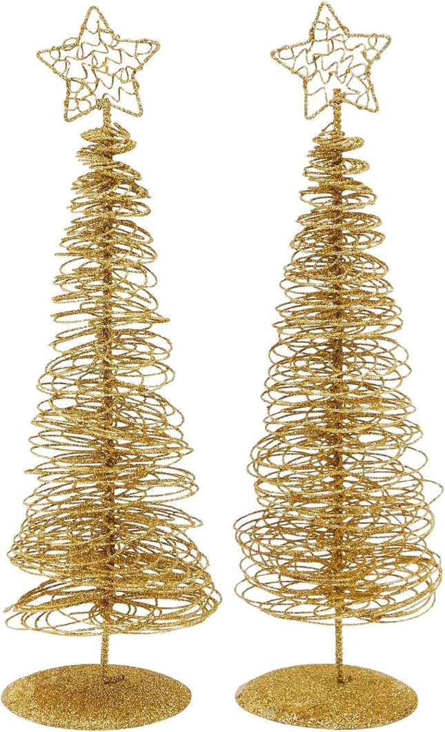 2 Pack Small Gold Christmas Tree Decorations for Table Top Holiday Decor (3 x 10.5 Inches)