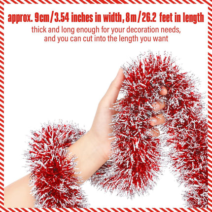 26.2 Feet Christmas Tinsel Garland Decoration Metallic Tinsel Twist Garland Halloween Christmas Tree Artificial Garland Hanging Christmas Garland for Birthday Party Ornament (Red White)
