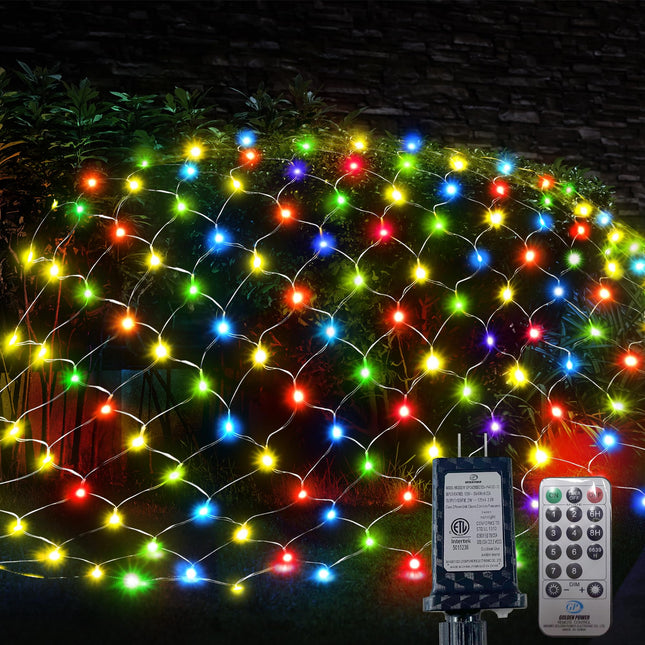 Net Lights Christmas Outdoor, 360 LED 12ft x 5ft Mesh Lights with 8 Modes Remote, Waterproof Net Christmas Bush Lights Outdoor for Yard, Shrubs, Porch, Decorations（(Muti-Color)）