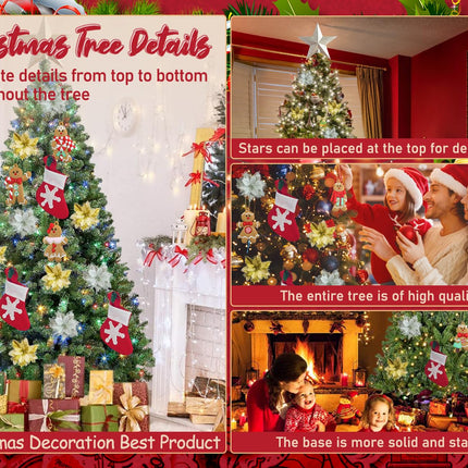 7.5ft Christmas Tree Unlit Arbol de Navidad 7.5 feet Artificial Xmas Tree with 1400 Tips Fluffy Spruce Tree with Decorations & Sturdy Stand Instead of Chucking Each Year, Green