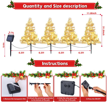 4 Pack 2.2FT Solar Christmas Tree Lights Decorations Outdoor, 8 Modes Christmas Pathway Lights with 80 Star LED Lights,Waterproof Christmas Pathway Lights for Patio Garden Lawn Holiday Decor, White