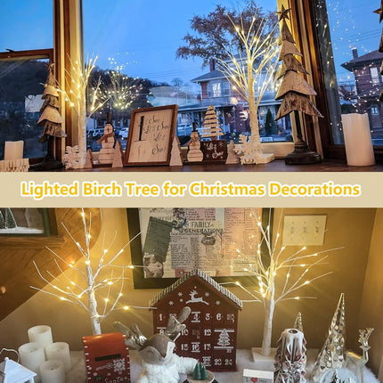 4-Pack 2FT Lighted Birch Tree for Home Decor with Timer, Birch Christmas Tree with 48 LED Warm White Lights, Battery Operated Artificial Tree Light for Indoor Bedroom Wedding Holiday Decorations