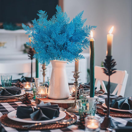 Christmas Artificial Pine Needles Stems 17.3In Glitter Branches Pine Leaves Picks Christmas Tree Filler Branches Fake Floral Twig Stems for DIY Garland Flower Home Wreaths Holiday Winter Decor(Blue)