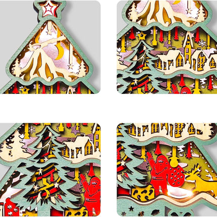 FNYDOX LED Christmas Decorations, Wooden Christmas Tree Statue for Presents, Christmas Tree Figurine for s, Modern Christmas Tree Sculpture Decor Wall Art, Original Craft Christmas Tree Ornament