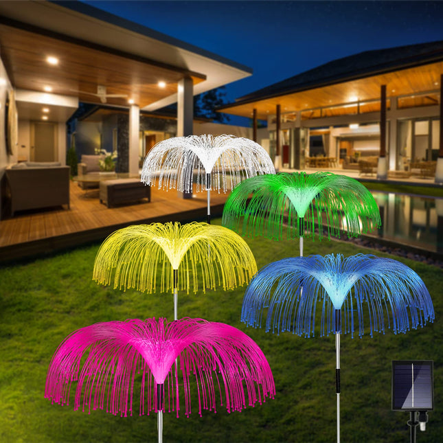 Solar Lights Outdoor Garden Waterproof 5 Pack, 7 Color Changing Solar Flowers Garden Lights, Outdoor Decorative Solar Powered Stake Jellyfish Light for Yard Patio Pathway Party Holiday Christmas Decor