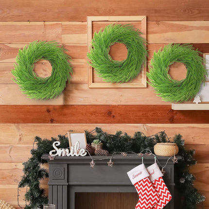 Zeyune 8 Pcs Christmas DIY Green Wreath 14 Inch Artificial Christmas Wreaths Faux Plain Wreaths for Decorating Front Door Window Room Farmhouse Christmas Party Indoor Outdoor (Norfolk Pine)