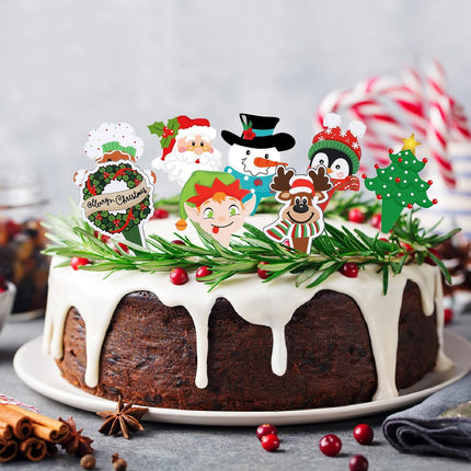 96 Pieces Christmas Party Decorations Christmas Cupcake Topper Wrappers Santa Claus Snowman Reindeer Elf Penguin Christmas Tree Christmas Wreath Gingerbread Hand Cake Party Decorations Supplies