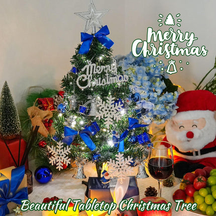 Mini Christmas Tree,Tabletop Christmas Tree 24"/60cm Artificial Green Christmas Tree with Xmas Star Treetop Tree and 37 Hanging Ornaments for Christmas Decoration (Blue Ornaments)