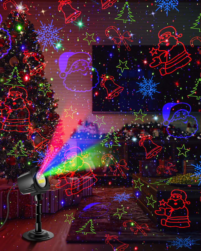 Laser Christmas Projector Lights Outdoor, 3 Color Laser Light Projector with Christmas Decorative Patterns, Waterproof, Indoor Holiday Decoration, Christmas , Home Decor, Party, Garden (Black)
