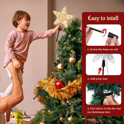 Christmas Star Tree Topper, 9.47In Plug in Lighted Christmas Tree Decoration Topper for Indoor Office Xmas Year Holiday Tree Decoration