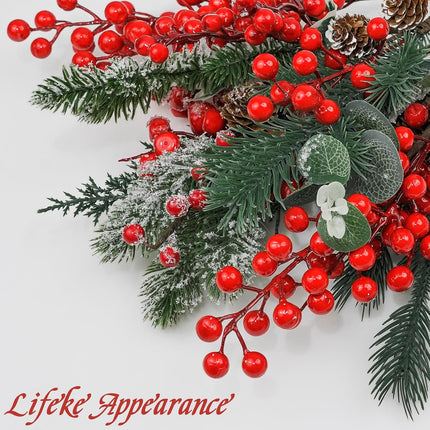 22 Pcs Large Artificial Christmas Tree Picks, Assorted 20 Kinds Red Berry Picks Stem Faux Pine Branches Flower Pick with Pinecones Apples Holly Leaves for Winter Holiday Season Home Decor