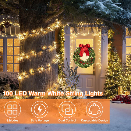 LED String Lights, 33 ft 100 High Brightness LED Christmas Lights with Remote, 8 Modes, Waterproof & Connectable, Ideal for Outdoor/Indoor Festive Decorations, Weddings, Gardens
