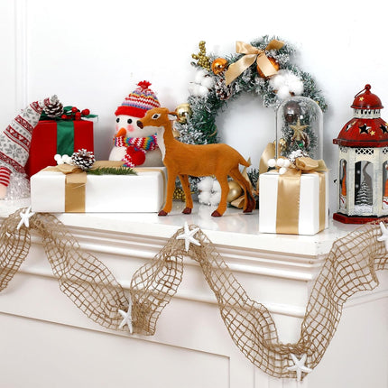 Christmas Starfish Garland Ocean Themed Fishnet Beach Decor Coastal Garland Decor Beach Themed Wedding Decor for Christmas Tree Mantel Curtains Home Decor Supply (20 Feet,White, Brown)