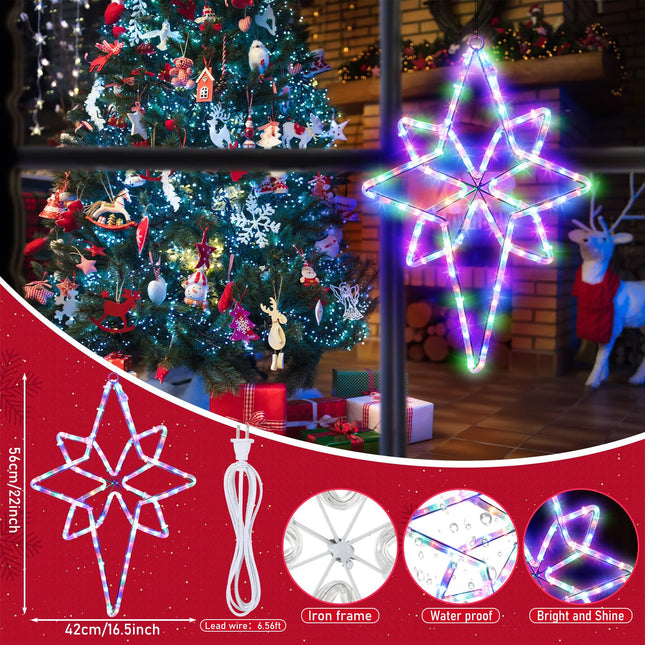 22 Inch Large Star of Bethlehem Outdoor Lights, 360 LED Neon Motif Bright LEDs Outdoor Christmas Nativity Scene Yard Porch with Standard Adaptor Waterproof for Wall Hanging (Colorful)