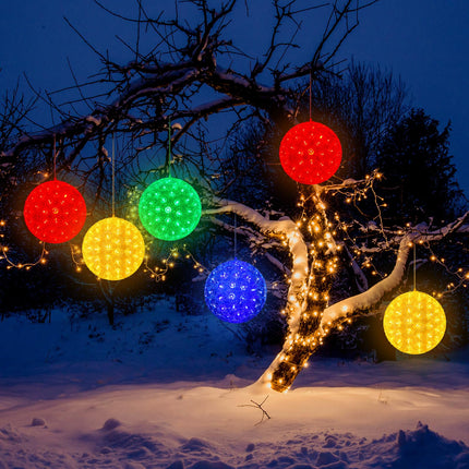 8 Pcs Christmas Lights Ball 5.5 in 100 Led Starlight Sphere Lights Christmas Hanging Sphere Lights with Stackable Plug S Hook for Trees Xmas Party Weddings Porches Indoor Outdoor Decorations
