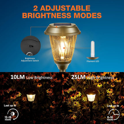 Uniqus Outdoor Solar Lights Waterproof 6 Pack 1025 Lm Led Auto On/Off Glass Solar Lights Outside Yard Garden Driveway Walkway