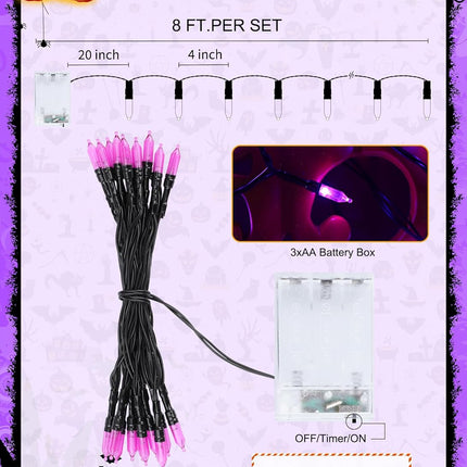 Battery Operated Halloween Indoor String Lights, 8 ft 20 LED Purple Mini Cluster Tree Lights with Timer, Indoor Outdoor Patio Garland Window Decor for Party Christmas Halloween Decorations