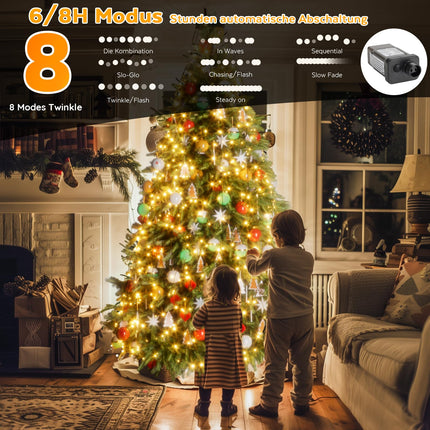 Christmas Tree Lights, 400 LED 8.2Ftx16 Line String Lights Plug in, Cascading Twinkle Lights for Xmas Tree with Timer Memory Function 8 Modes for Indoor Outdoor Wedding Party Decoration (Warm White)