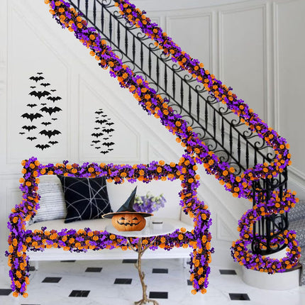 Halloween Decorations, 33 Ft Halloween Tinsel Garland Twist Shiny Metallic Halloween Garland with Orange Pumpkin Black Spider Purple Bat for Home Tree Party Indoor Outdoor Decorations