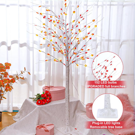 6 ft Lighted Birch Tree 152 LED Lighted Cherry Blossom Tree Warm White Lights for Indoor Home Bedroom Outdoor Decor for Wedding Independence Day Valentine Christmas Party(Heart)