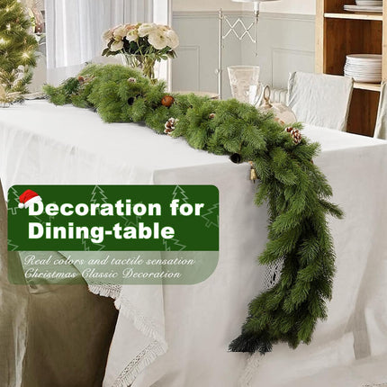 Artificial Christmas Norfolk Pine Garland, 6.5FT/2pcs Single Round Real Touch Pine Garland Faux Cedar Garland Greenery Winter Pine Garland for Mantle Table Fireplace Wall Xmas Decor