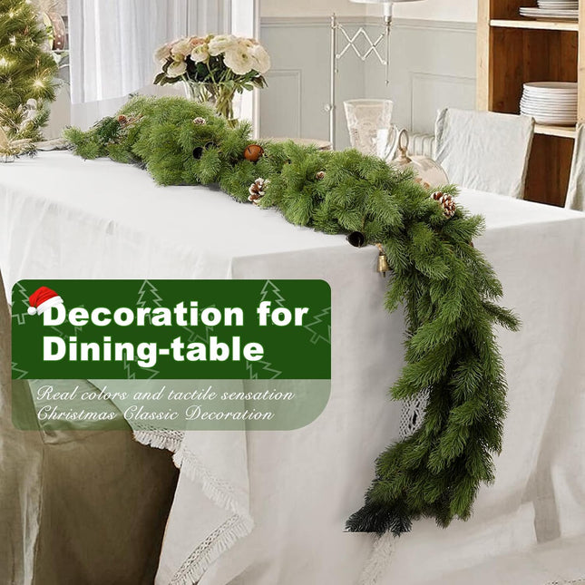 Artificial Christmas Norfolk Pine Garland, 6.5FT/2pcs Single Round Real Touch Pine Garland Faux Cedar Garland Greenery Winter Pine Garland for Mantle Table Fireplace Wall Xmas Decor